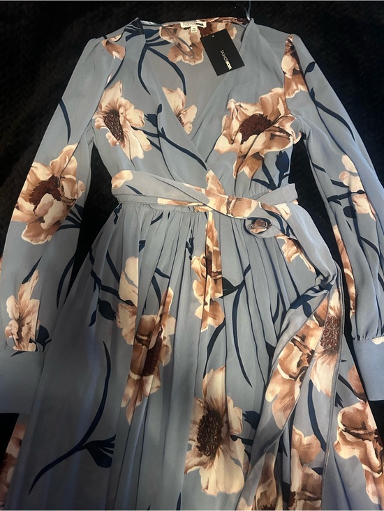Fashion Nova Dresses & Skirts - Blue Floral Long Sleeve Wrap Dress